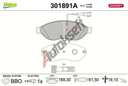 VALEO Sada brzdových destiček EXPERT VA 301891A, 301891A VALEO Sada brzdových destiček EXPERT VA 301891A, 301891A