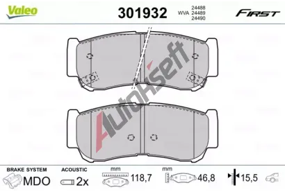 VALEO Sada brzdových destiček FIRST VA 301932, 301932 VALEO Sada brzdových destiček FIRST VA 301932, 301932