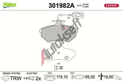 VALEO Sada brzdov�ch desti�ek EXPERT VA 301982A, 301982A