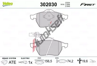 VALEO Sada brzdových destiček FIRST VA 302030, 302030  VALEO Sada brzdových destiček FIRST VA 302030, 302030