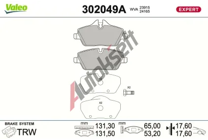 VALEO Sada brzdov�ch desti�ek EXPERT VA 302049A, 302049A