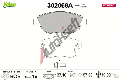 VALEO Sada brzdov�ch desti�ek EXPERT VA 302069A, 302069A
