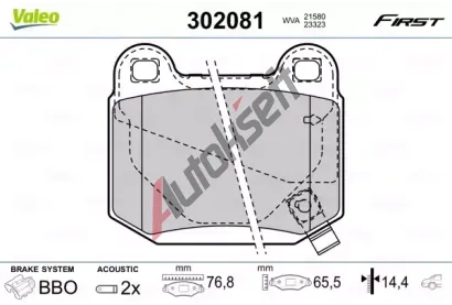 VALEO Sada brzdovch destiek FIRST VA 302081, 302081