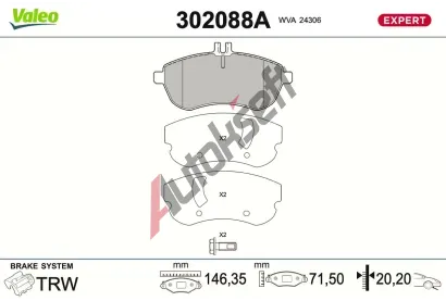 VALEO Sada brzdov�ch desti�ek EXPERT VA 302088A, 302088A