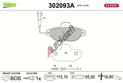 VALEO Sada brzdových destiček EXPERT VA 302093A, 302093A VALEO Sada brzdových destiček EXPERT VA 302093A, 302093A