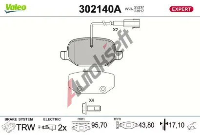 VALEO Sada brzdových destiček EXPERT VA 302140A, 302140A VALEO Sada brzdových destiček EXPERT VA 302140A, 302140A