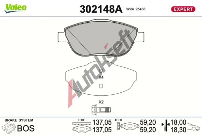 VALEO Sada brzdov�ch desti�ek EXPERT VA 302148A, 302148A