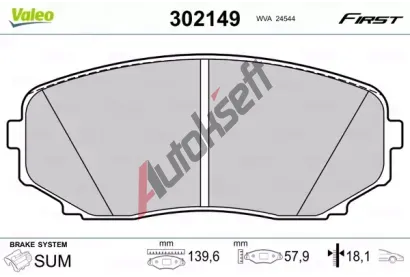 VALEO Sada brzdovch destiek FIRST VA 302149, 302149
