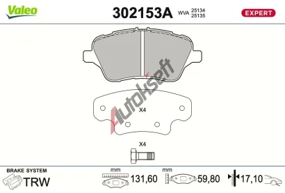 VALEO Sada brzdových destiček EXPERT VA 302153A, 302153A VALEO Sada brzdových destiček EXPERT VA 302153A, 302153A