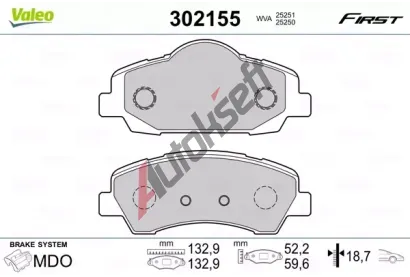 VALEO Sada brzdovch destiek FIRST VA 302155, 302155
