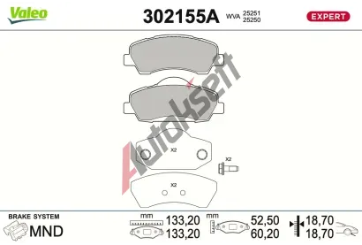 VALEO Sada brzdov�ch desti�ek EXPERT VA 302155A, 302155A