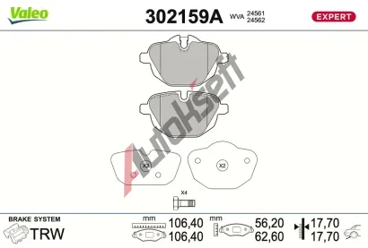 VALEO Sada brzdov�ch desti�ek EXPERT VA 302159A, 302159A