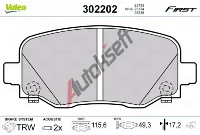 VALEO Sada brzdovch destiek FIRST VA 302202, 302202