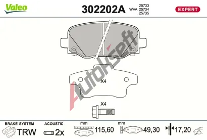 VALEO Sada brzdov�ch desti�ek EXPERT VA 302202A, 302202A