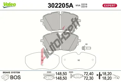 VALEO Sada brzdových destiček EXPERT VA 302205A, 302205A VALEO Sada brzdových destiček EXPERT VA 302205A, 302205A