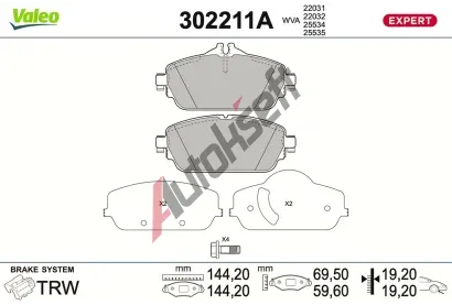 VALEO Sada brzdových destiček EXPERT VA 302211A, 302211A VALEO Sada brzdových destiček EXPERT VA 302211A, 302211A