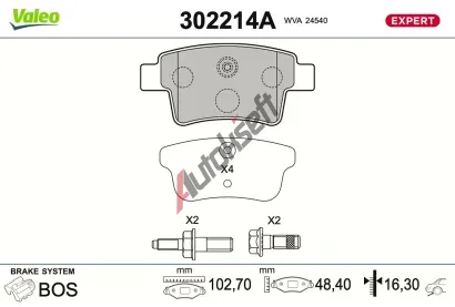 VALEO Sada brzdových destiček EXPERT VA 302214A, 302214A VALEO Sada brzdových destiček EXPERT VA 302214A, 302214A