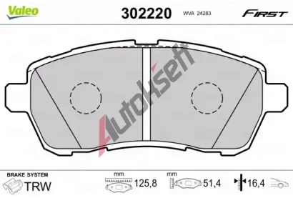 VALEO Sada brzdovch destiek FIRST VA 302220, 302220