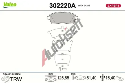 VALEO Sada brzdov�ch desti�ek EXPERT VA 302220A, 302220A