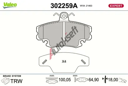 VALEO Sada brzdových destiček EXPERT VA 302259A, 302259A VALEO Sada brzdových destiček EXPERT VA 302259A, 302259A