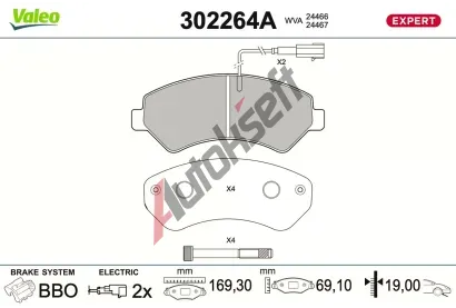 VALEO Sada brzdových destiček EXPERT VA 302264A, 302264A VALEO Sada brzdových destiček EXPERT VA 302264A, 302264A