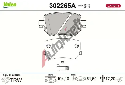 VALEO Sada brzdových destiček EXPERT VA 302265A, 302265A VALEO Sada brzdových destiček EXPERT VA 302265A, 302265A