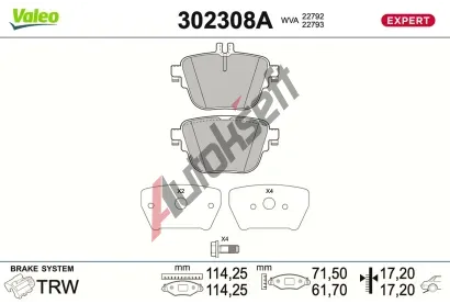 VALEO Sada brzdov�ch desti�ek EXPERT VA 302308A, 302308A