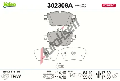 VALEO Sada brzdov�ch desti�ek EXPERT VA 302309A, 302309A