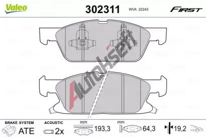 VALEO Sada brzdovch destiek FIRST VA 302311, 302311