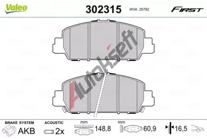 VALEO Sada brzdovch destiek FIRST VA 302315, 302315