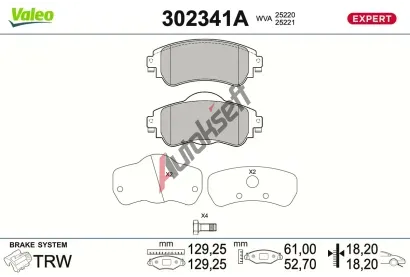 VALEO Sada brzdových destiček EXPERT VA 302341A, 302341A VALEO Sada brzdových destiček EXPERT VA 302341A, 302341A