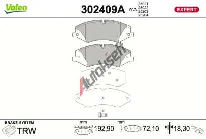 VALEO Sada brzdových destiček EXPERT VA 302409A, 302409A VALEO Sada brzdových destiček EXPERT VA 302409A, 302409A