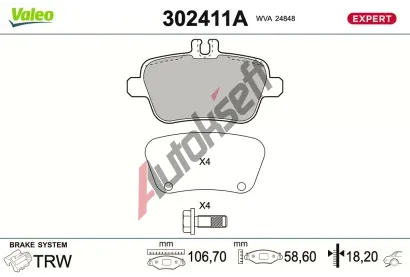 VALEO Sada brzdových destiček EXPERT VA 302411A, 302411A VALEO Sada brzdových destiček EXPERT VA 302411A, 302411A