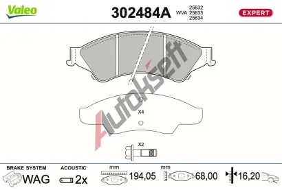 VALEO Sada brzdov�ch desti�ek EXPERT VA 302484A, 302484A