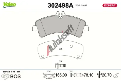 VALEO Sada brzdových destiček EXPERT VA 302498A, 302498A VALEO Sada brzdových destiček EXPERT VA 302498A, 302498A