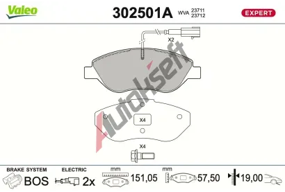 VALEO Sada brzdových destiček EXPERT VA 302501A, 302501A VALEO Sada brzdových destiček EXPERT VA 302501A, 302501A