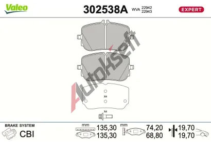 VALEO Sada brzdov�ch desti�ek EXPERT VA 302538A, 302538A