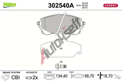 VALEO Sada brzdov�ch desti�ek EXPERT VA 302540A, 302540A