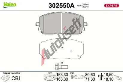 VALEO Sada brzdov�ch desti�ek EXPERT VA 302550A, 302550A