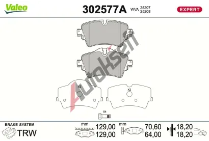 VALEO Sada brzdových destiček EXPERT VA 302577A, 302577A VALEO Sada brzdových destiček EXPERT VA 302577A, 302577A
