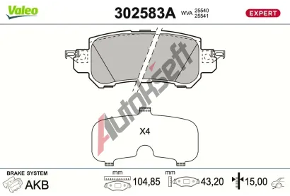 VALEO Sada brzdov�ch desti�ek EXPERT VA 302583A, 302583A