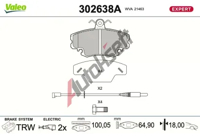 VALEO Sada brzdových destiček EXPERT VA 302638A, 302638A VALEO Sada brzdových destiček EXPERT VA 302638A, 302638A