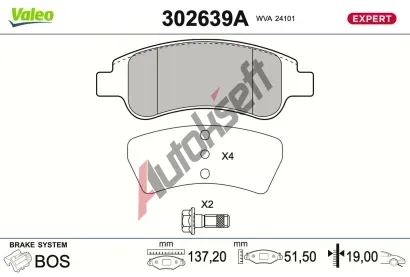 VALEO Sada brzdov�ch desti�ek EXPERT VA 302639A, 302639A