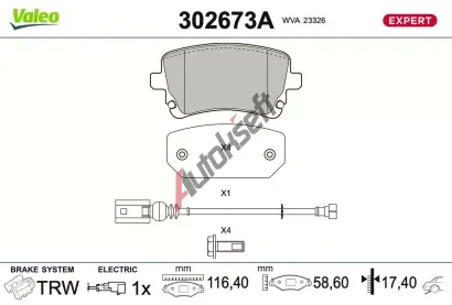 VALEO Sada brzdových destiček EXPERT VA 302673A, 302673A VALEO Sada brzdových destiček EXPERT VA 302673A, 302673A