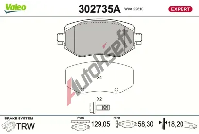 VALEO Sada brzdových destiček EXPERT VA 302735A, 302735A VALEO Sada brzdových destiček EXPERT VA 302735A, 302735A