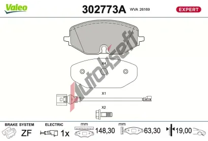 VALEO Sada brzdových destiček EXPERT VA 302773A, 302773A VALEO Sada brzdových destiček EXPERT VA 302773A, 302773A