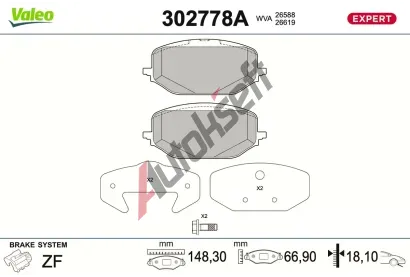 VALEO Sada brzdových destiček EXPERT VA 302778A, 302778A VALEO Sada brzdových destiček EXPERT VA 302778A, 302778A
