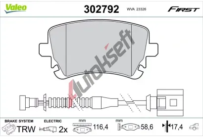 VALEO Sada brzdovch destiek FIRST VA 302792, 302792