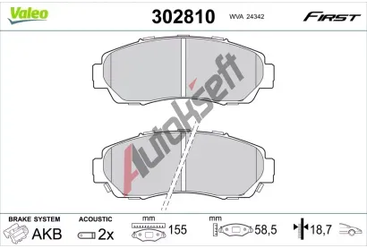 VALEO Sada brzdových destiček FIRST VA 302810, 302810 VALEO Sada brzdových destiček FIRST VA 302810, 302810