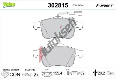 VALEO Sada brzdovch destiek FIRST VA 302815, 302815